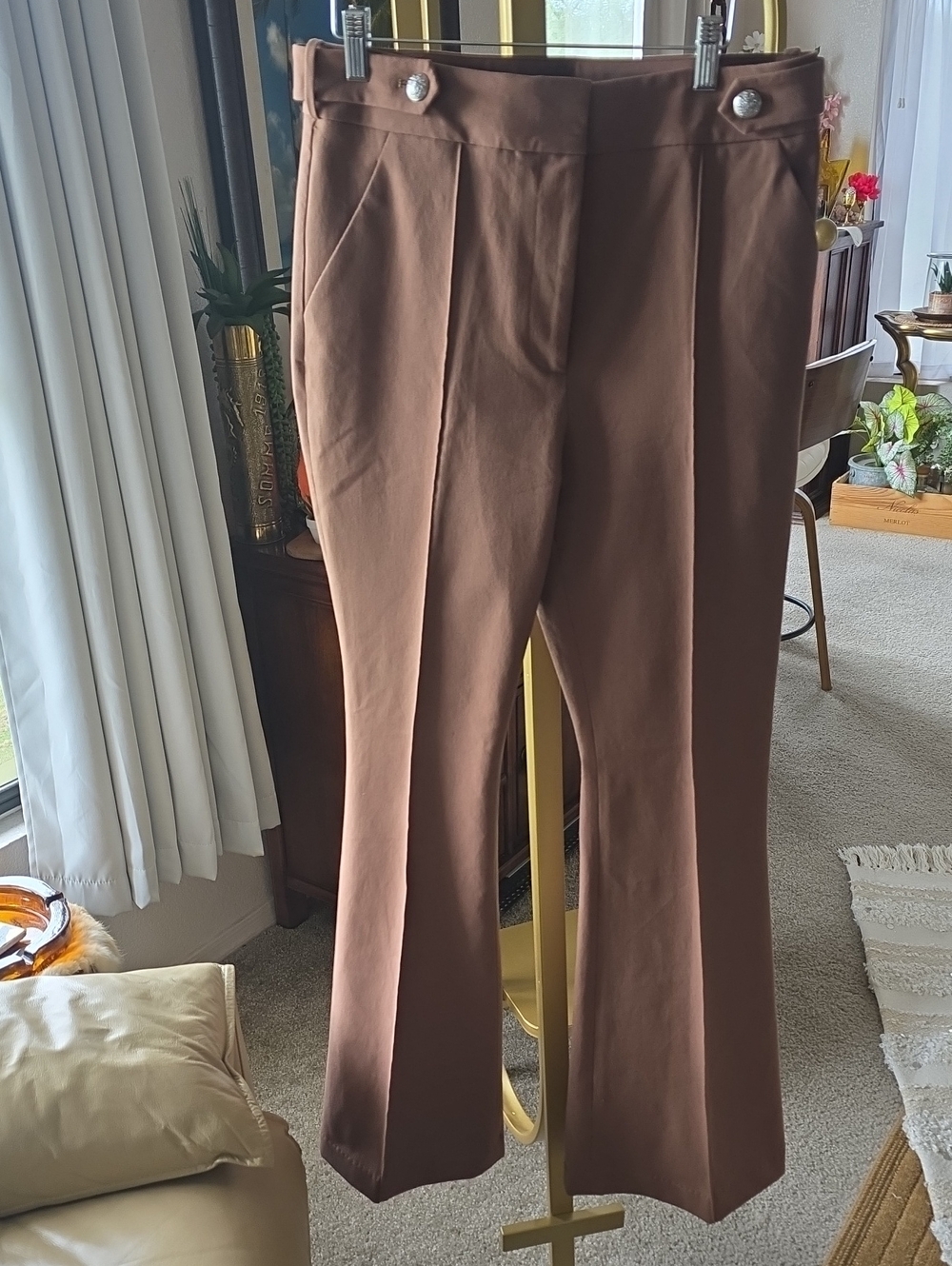 Veronica Beard Cocoa Brown Stretch High-Rise Flared Twill Pants 12 Tall - Picture 5 of 13